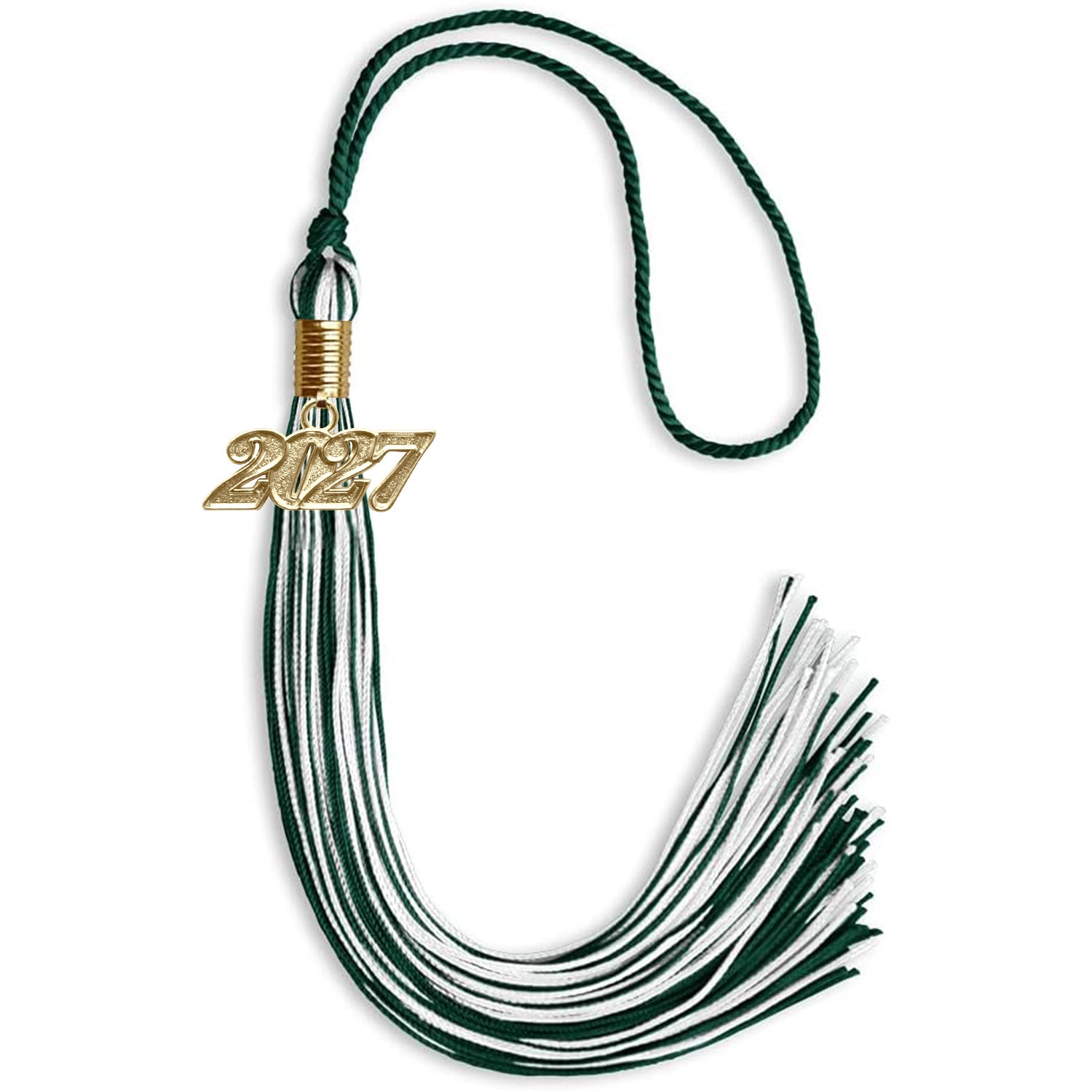 Hunter Green/White Mixed Color Graduation Tassel with Gold Date Drop - Endea Graduation