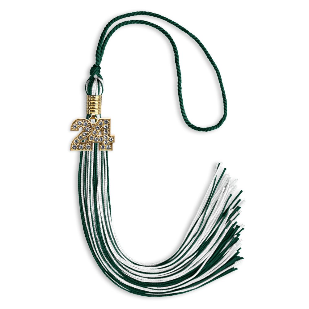 Hunter Green/White Mixed Color Graduation Tassel with Gold Date Drop - Endea Graduation