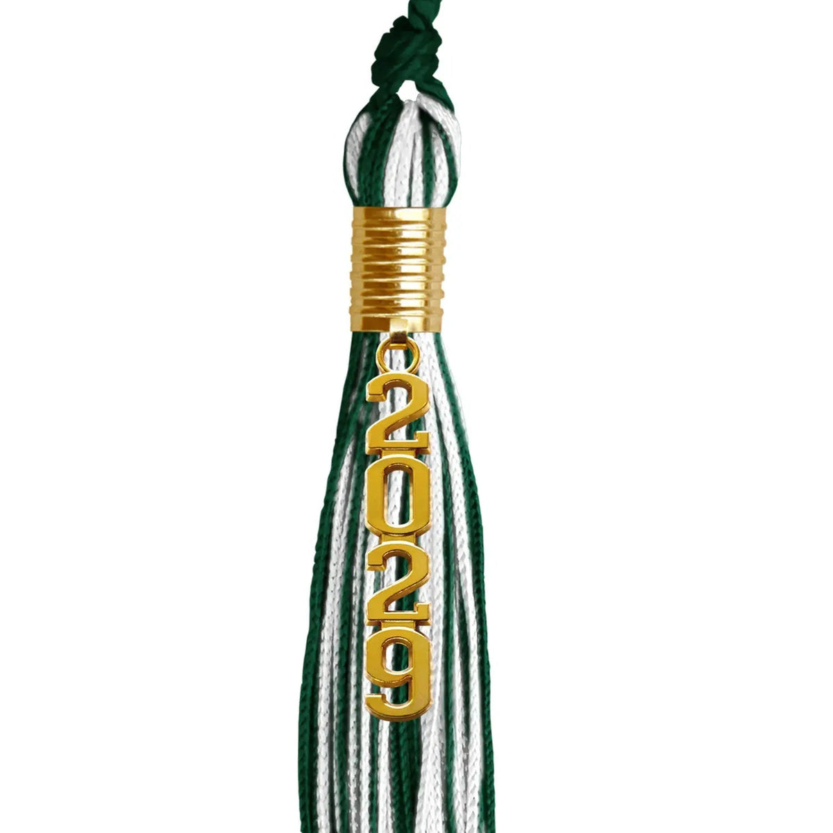 Hunter Green/White Mixed Color Graduation Tassel with Gold Stacked Date Drop - Endea Graduation