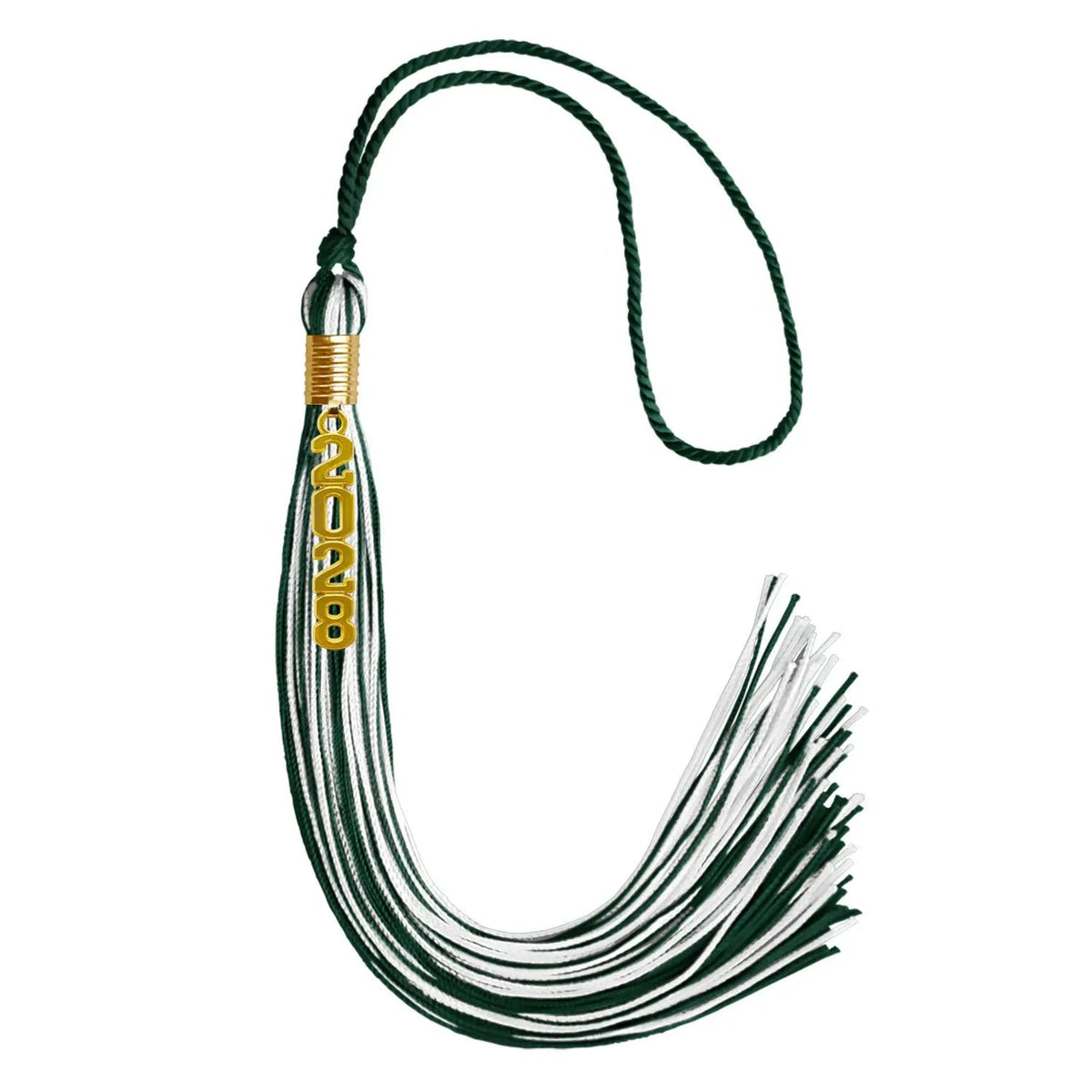 Hunter Green/White Mixed Color Graduation Tassel with Gold Stacked Date Drop - Endea Graduation