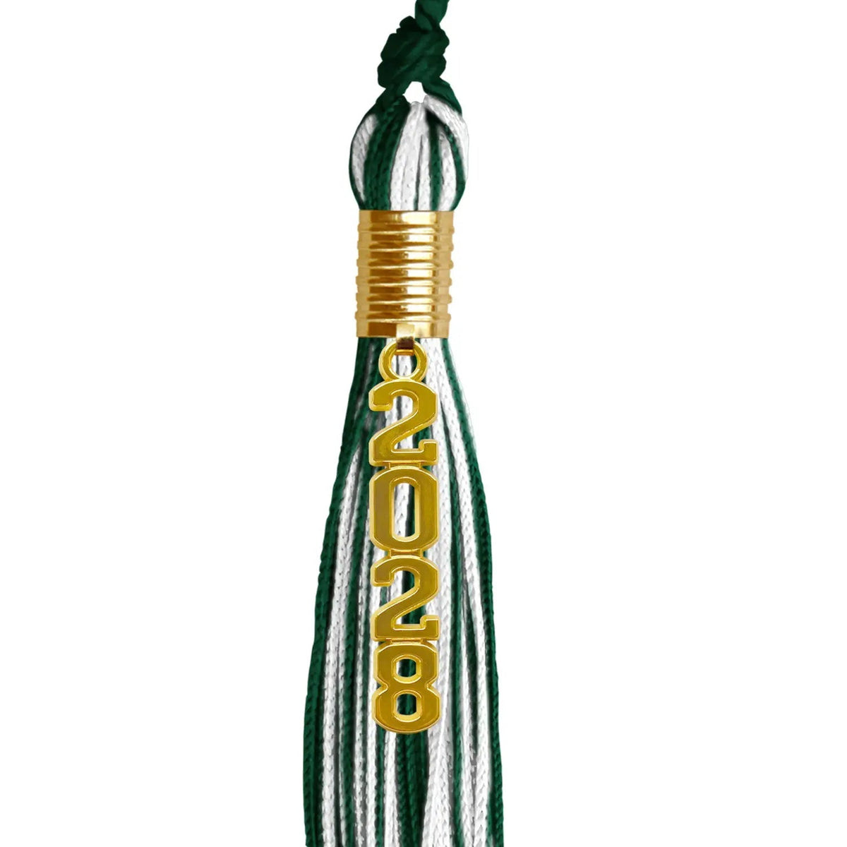 Hunter Green/White Mixed Color Graduation Tassel with Gold Stacked Date Drop - Endea Graduation