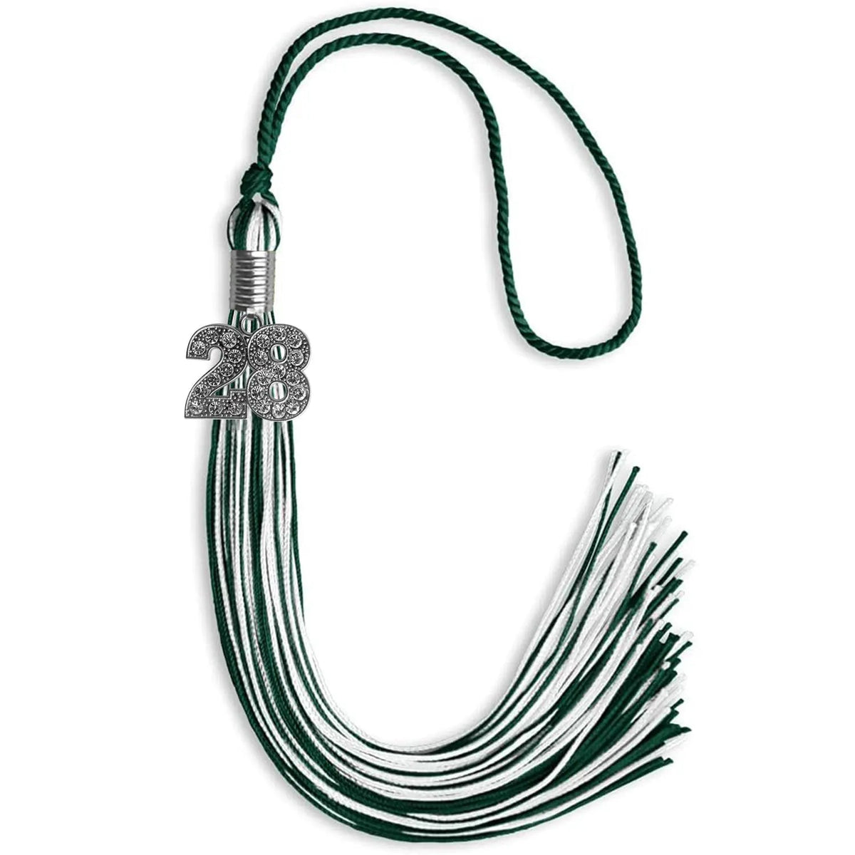 Hunter Green/White Mixed Color Graduation Tassel with Silver Bling Charm - Endea Graduation