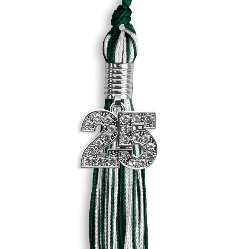 Hunter Green/White Mixed Color Graduation Tassel with Silver Bling Charm - Endea Graduation
