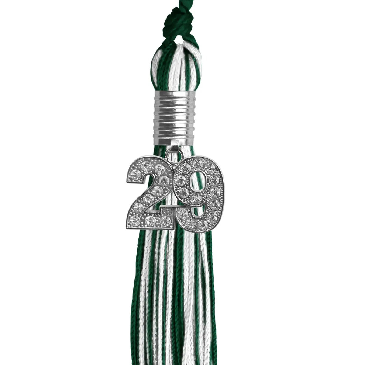 Hunter Green/White Mixed Color Graduation Tassel with Silver Bling Charm - Endea Graduation