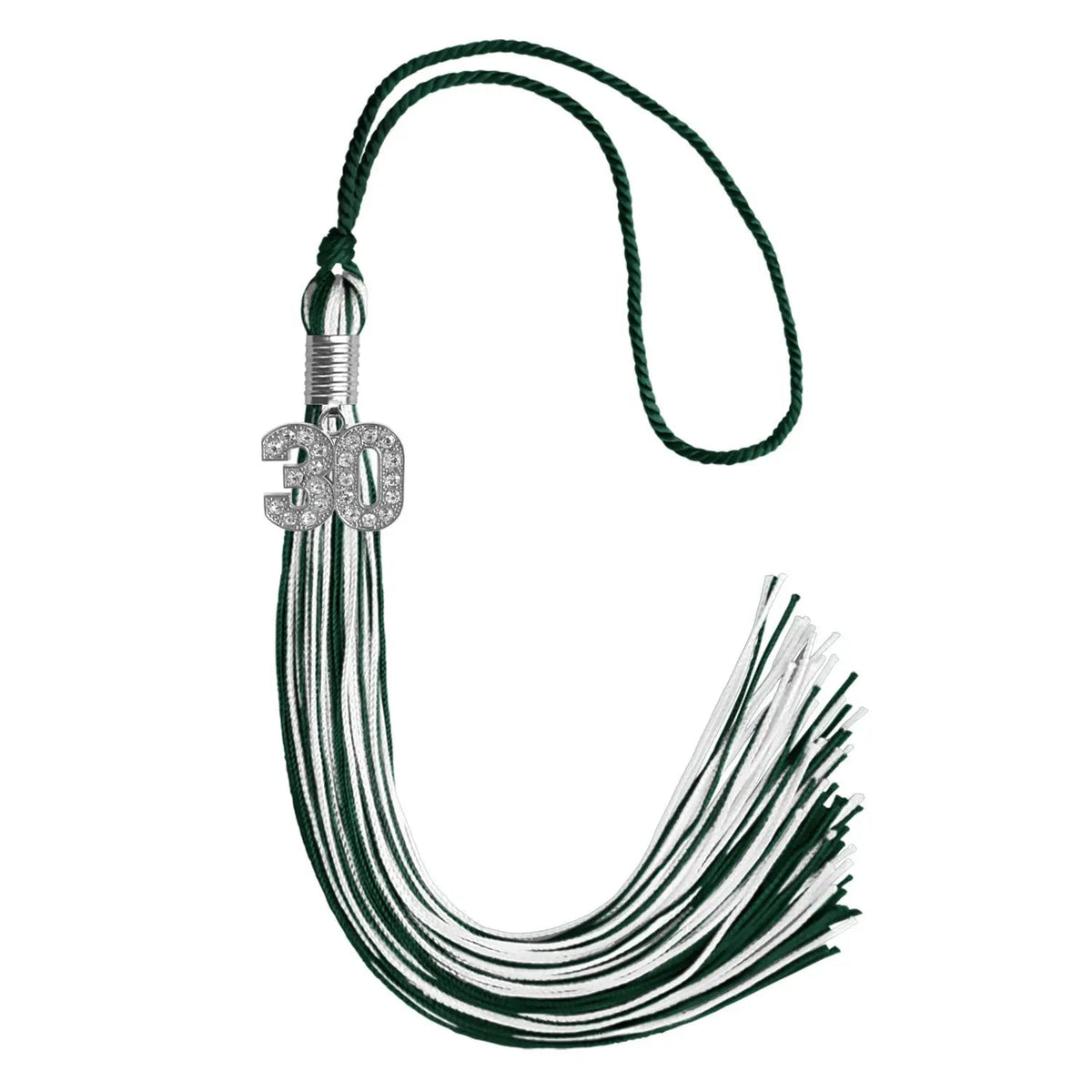 Hunter Green/White Mixed Color Graduation Tassel with Silver Bling Charm - Endea Graduation