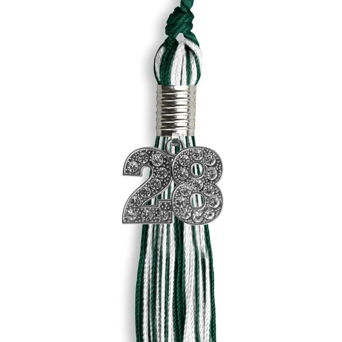 Hunter Green/White Mixed Color Graduation Tassel with Silver Bling Charm - Endea Graduation