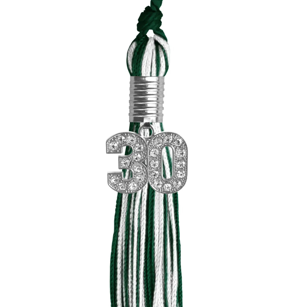 Hunter Green/White Mixed Color Graduation Tassel with Silver Bling Charm - Endea Graduation