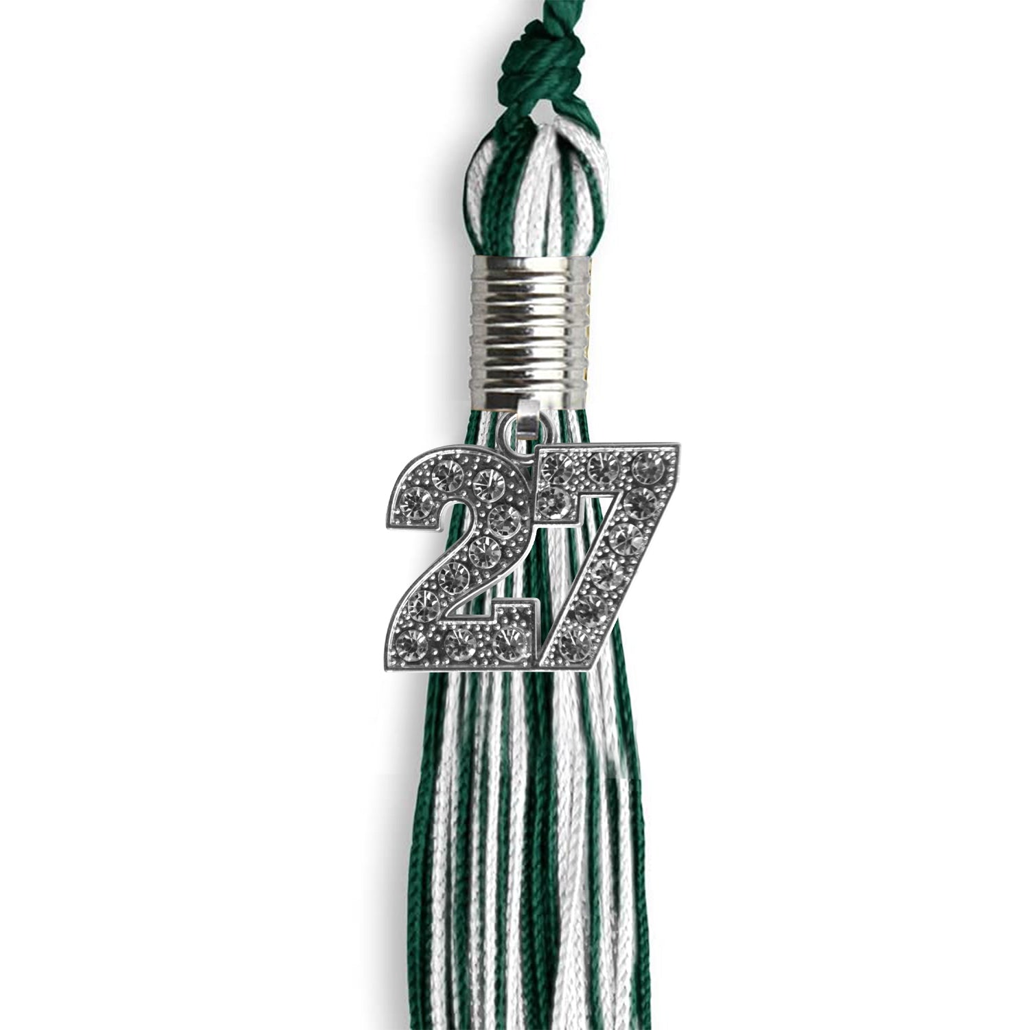 Hunter Green/White Mixed Color Graduation Tassel with Silver Date Drop - Endea Graduation