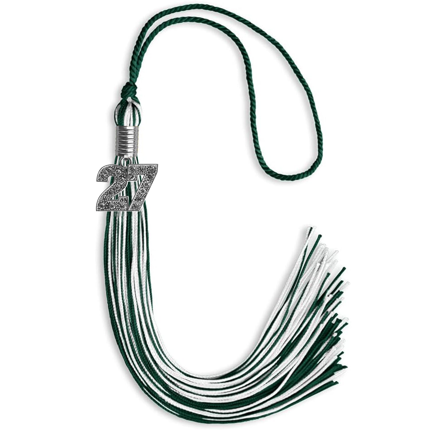 Hunter Green/White Mixed Color Graduation Tassel with Silver Date Drop - Endea Graduation