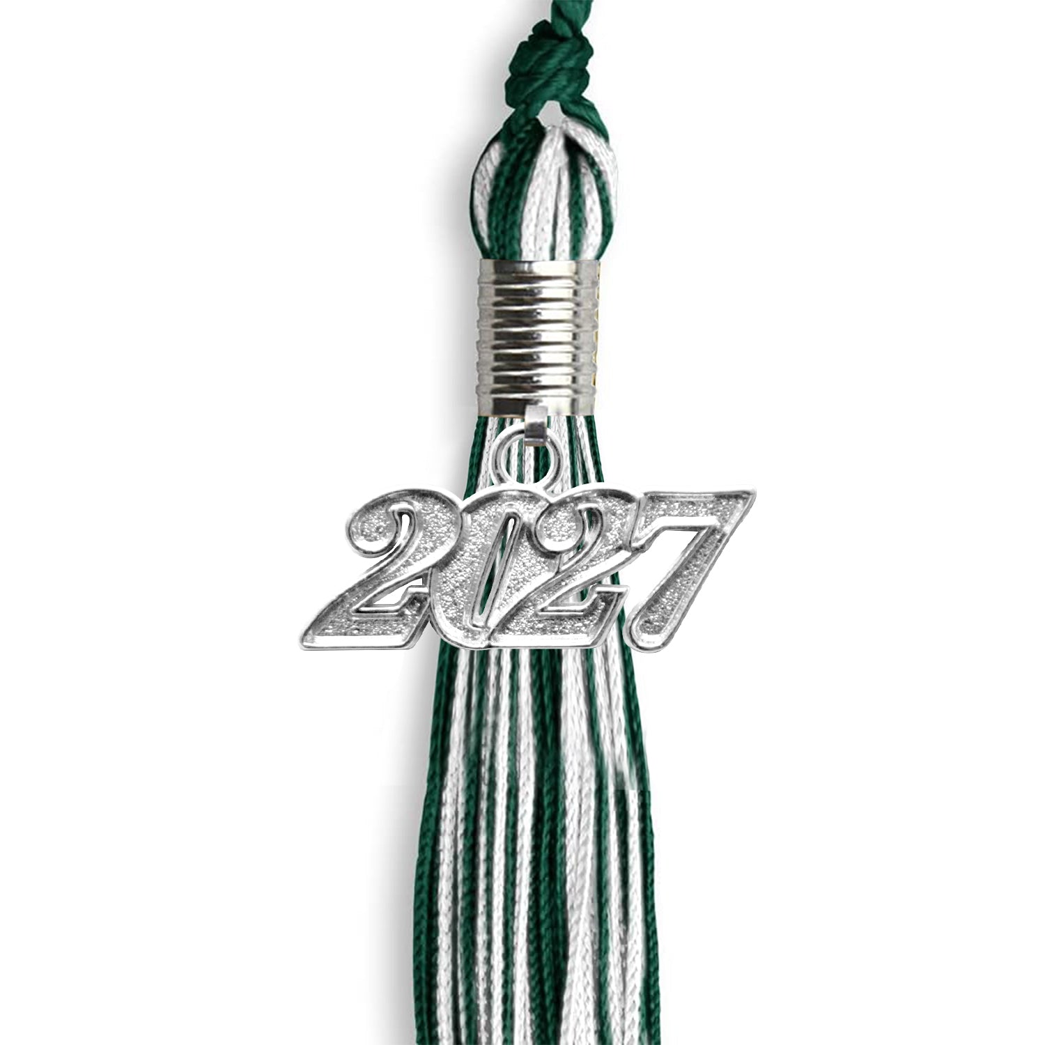 Hunter Green/White Mixed Color Graduation Tassel with Silver Date Drop - Endea Graduation