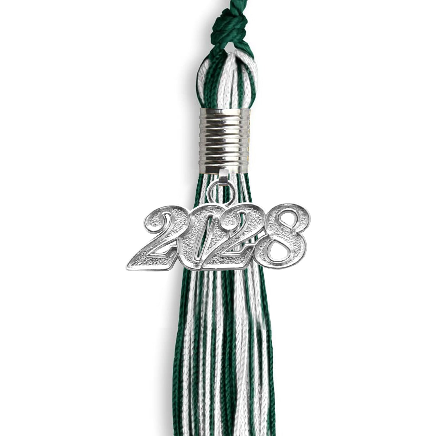 Hunter Green/White Mixed Color Graduation Tassel with Silver Date Drop - Endea Graduation