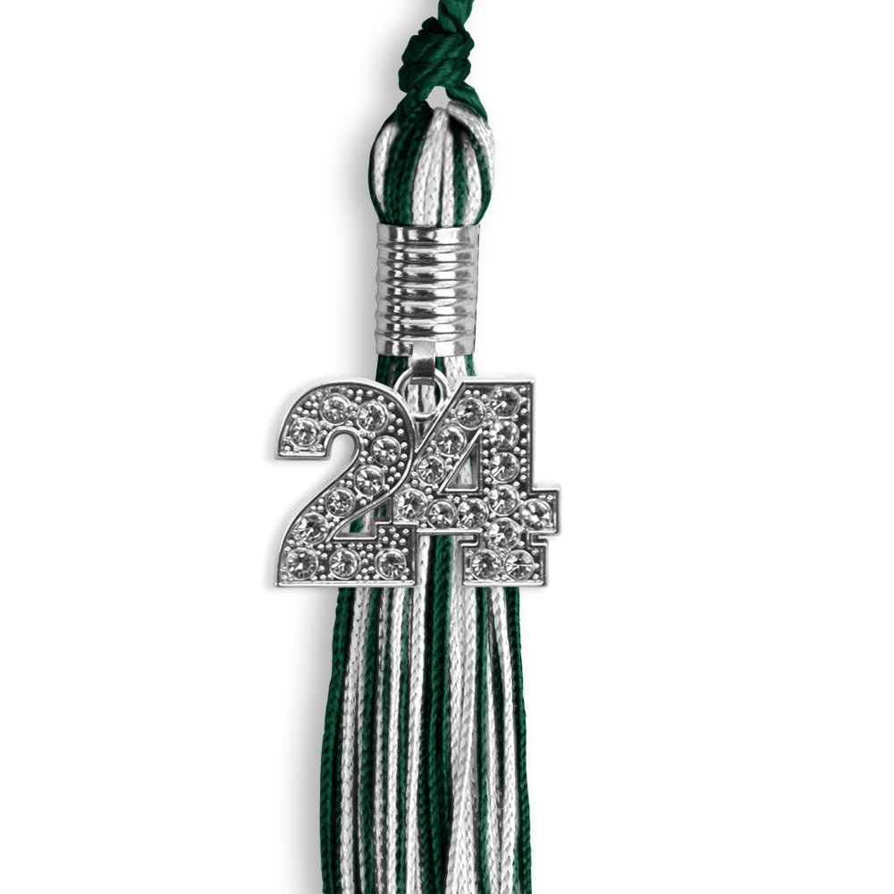 Hunter Green/White Mixed Color Graduation Tassel with Silver Date Drop - Endea Graduation