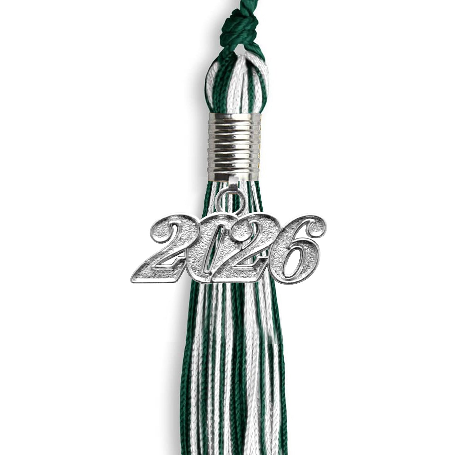 Hunter Green/White Mixed Color Graduation Tassel with Silver Date Drop - Endea Graduation