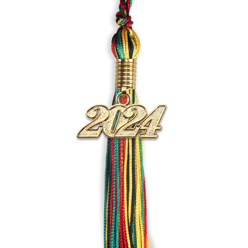 Kente Mixed Color Graduation Tassel with Gold Date Drop - Endea Graduation