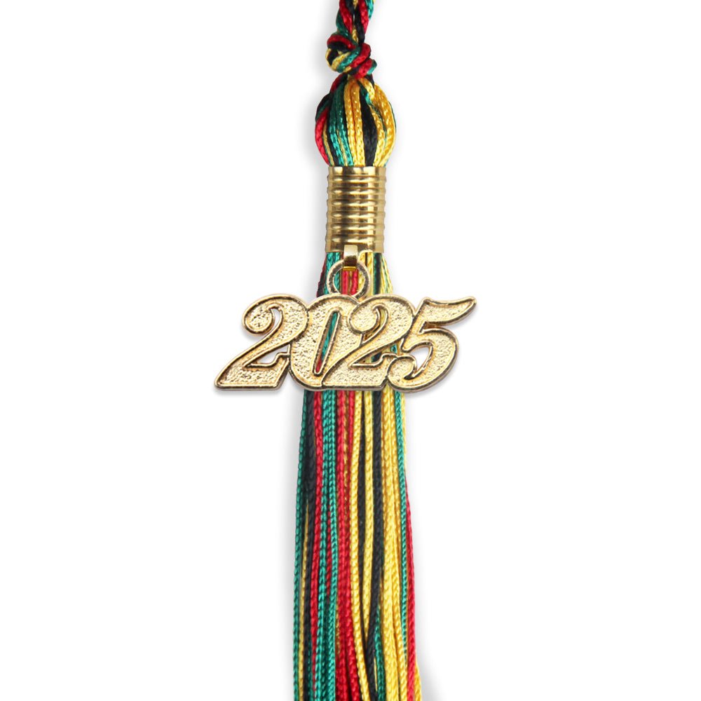 Kente Mixed Color Graduation Tassel with Gold Date Drop - Endea Graduation