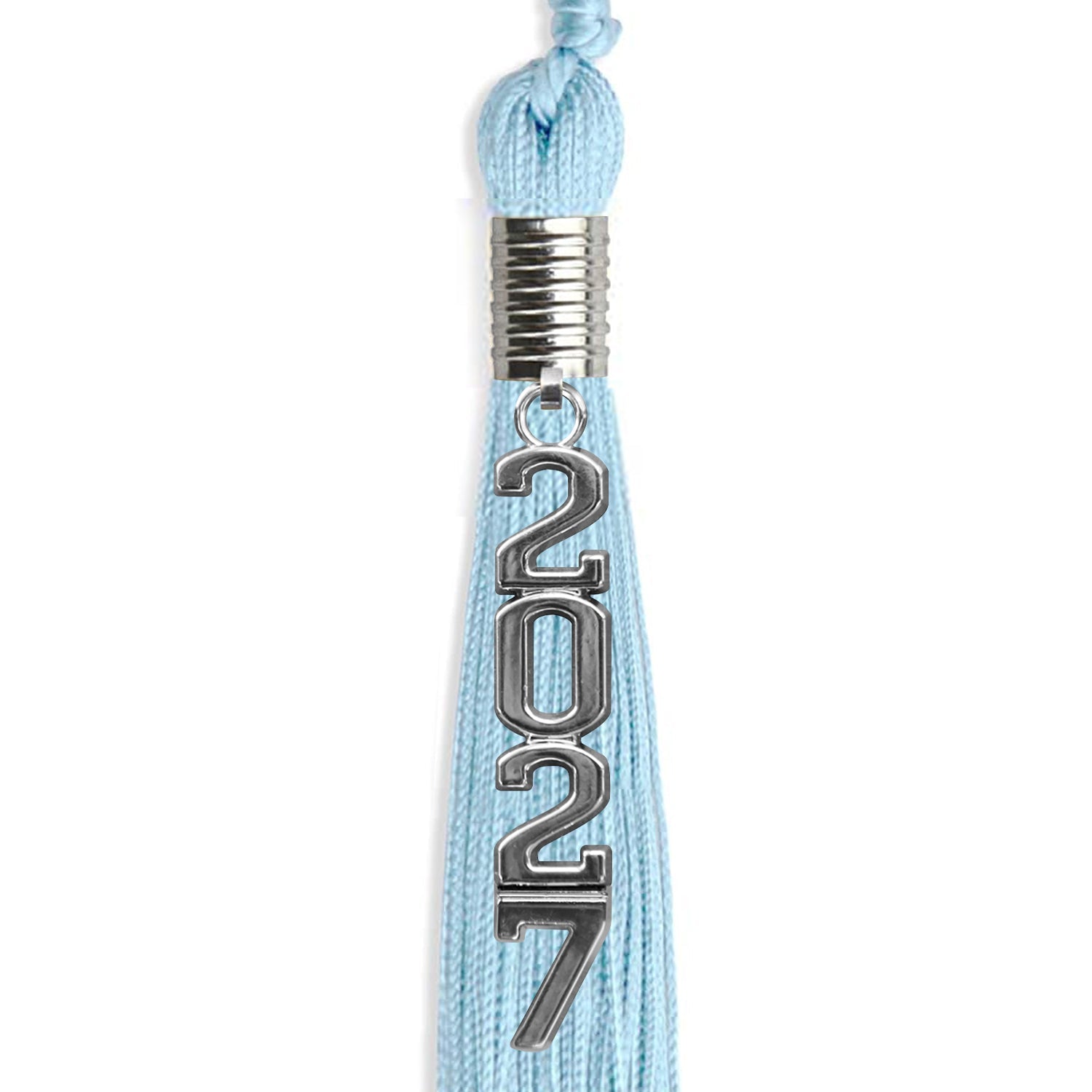 Light Blue Graduation Tassel with Silver Stacked Date Drop - Endea Graduation