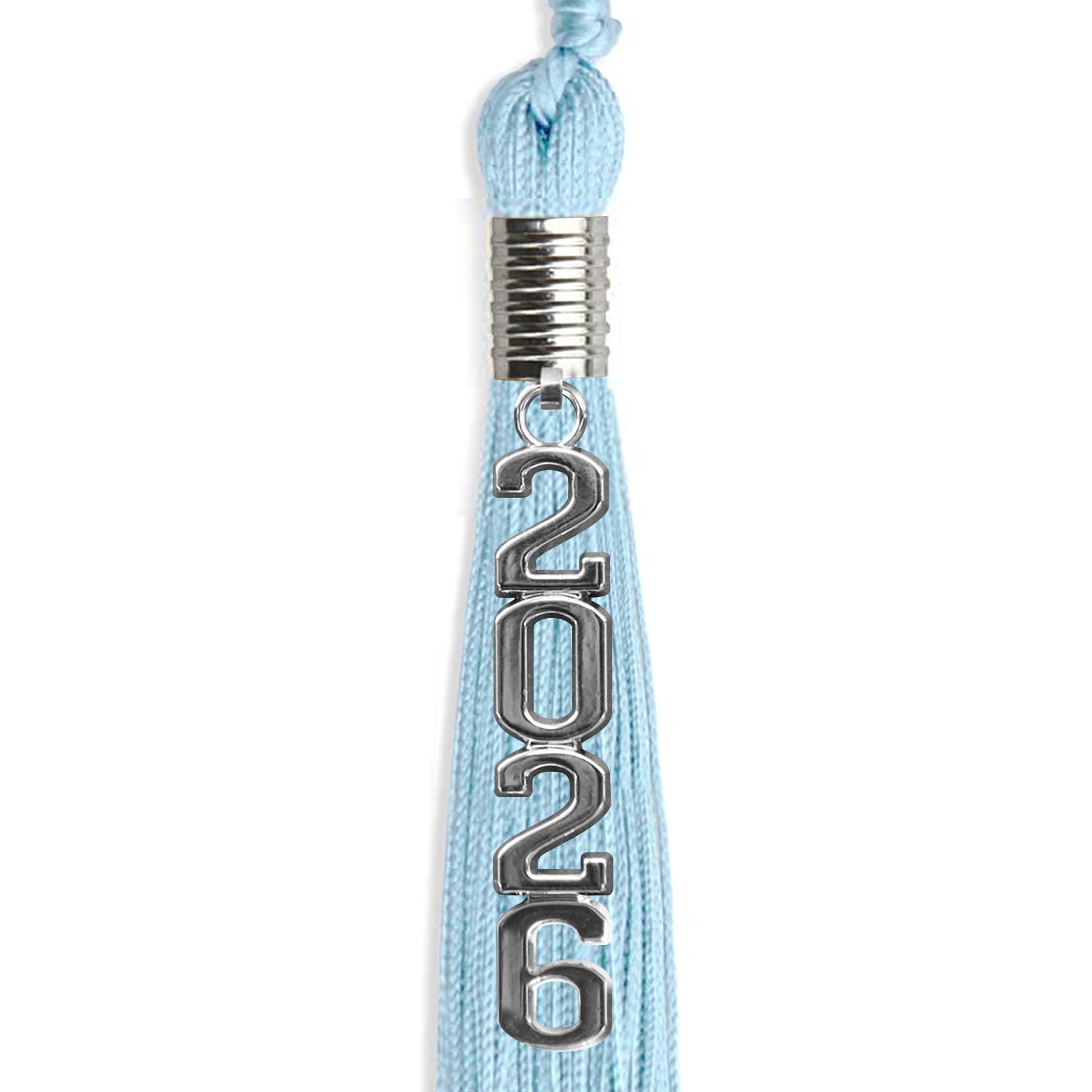 Light Blue Graduation Tassel with Silver Stacked Date Drop - Endea Graduation