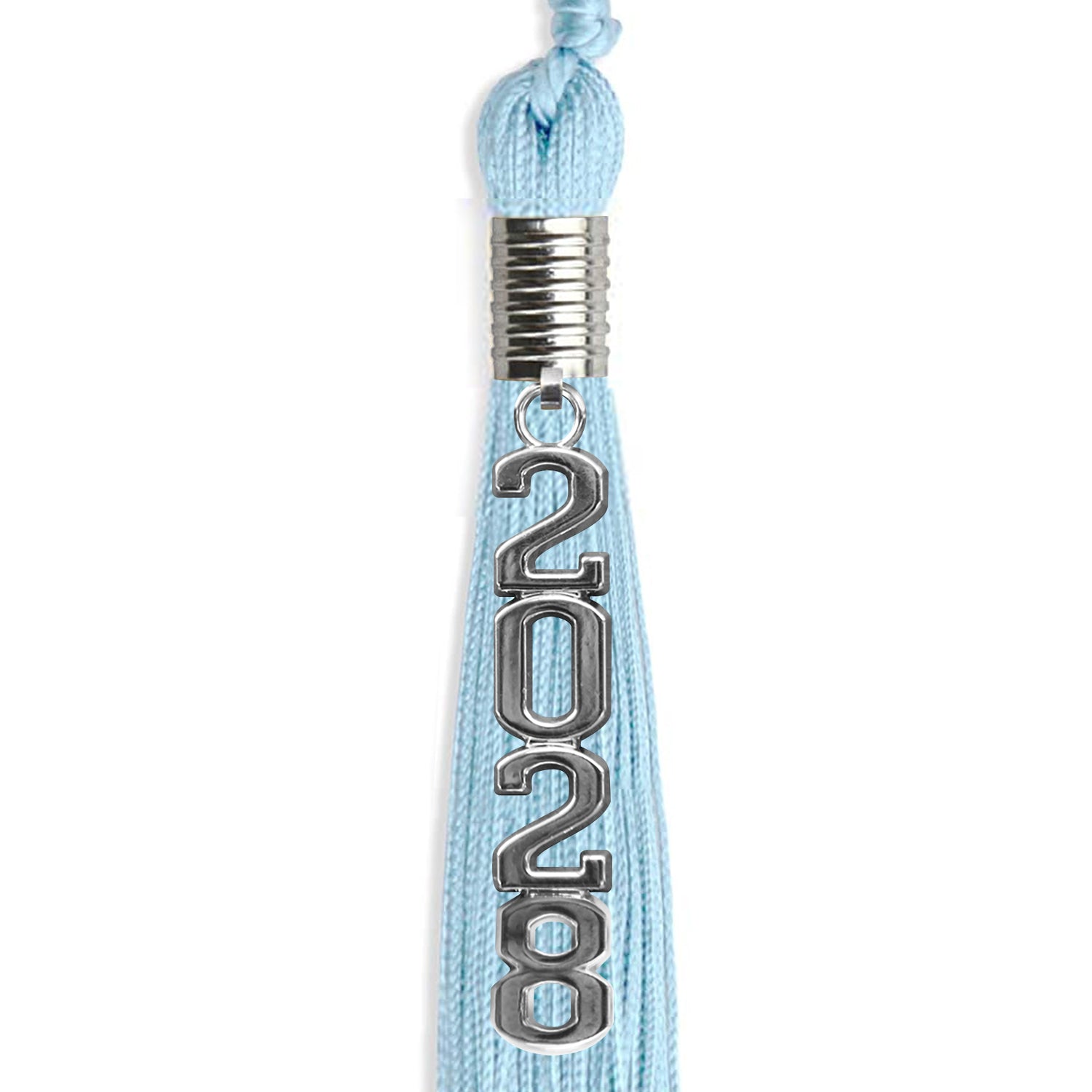 Light Blue Graduation Tassel with Silver Stacked Date Drop - Endea Graduation