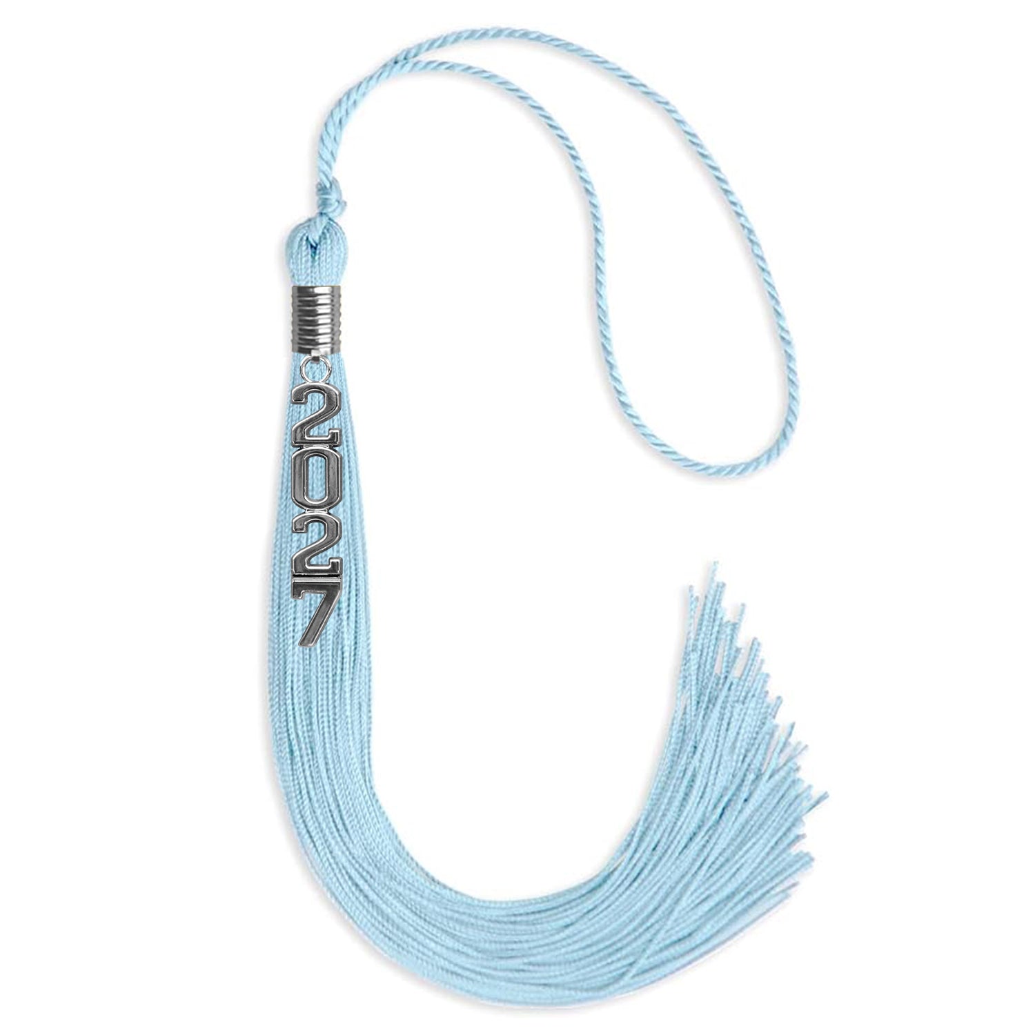 Light Blue Graduation Tassel with Silver Stacked Date Drop - Endea Graduation