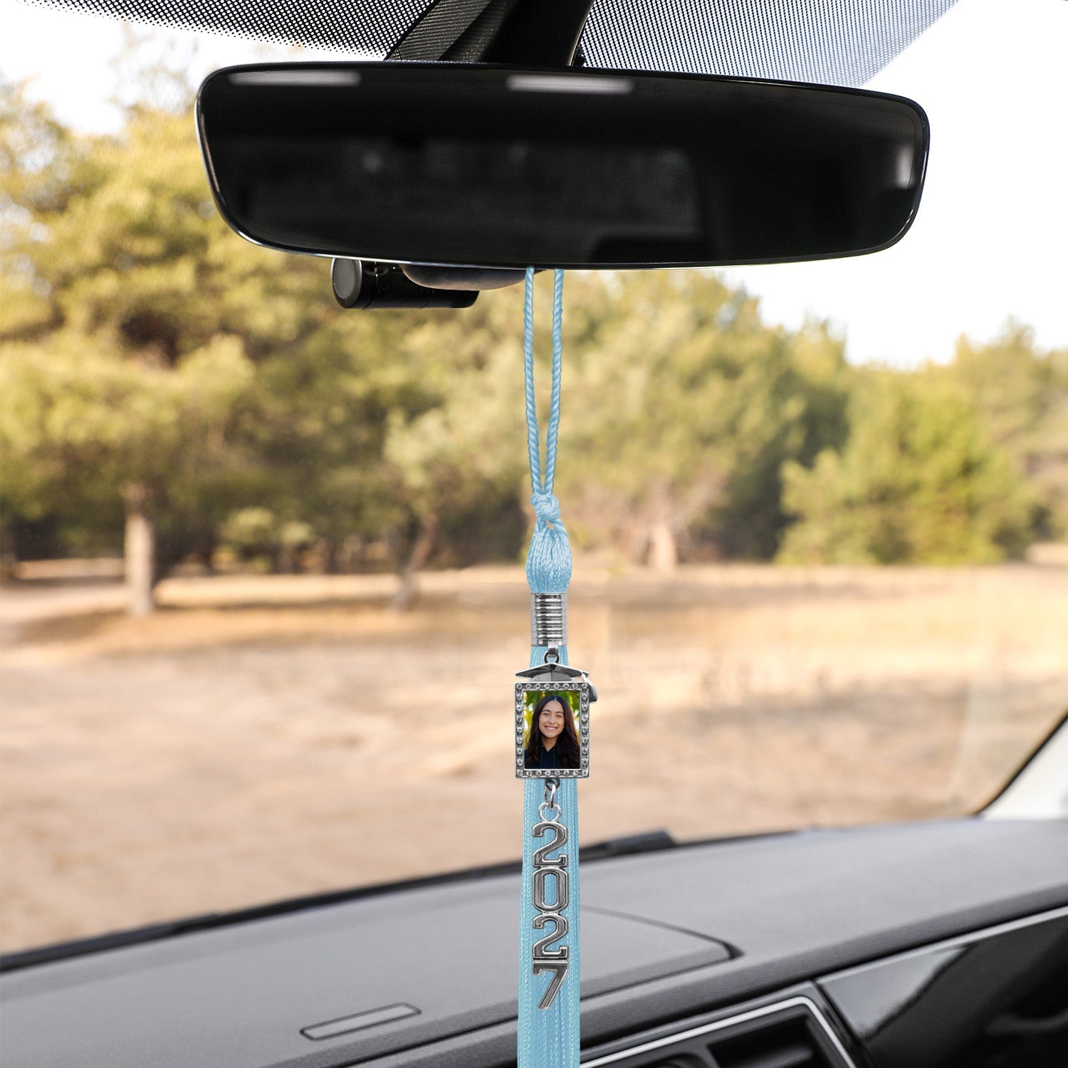 Light Blue Tassel with Photo Frame Charm and Stacked Date Drop - Endea Graduation