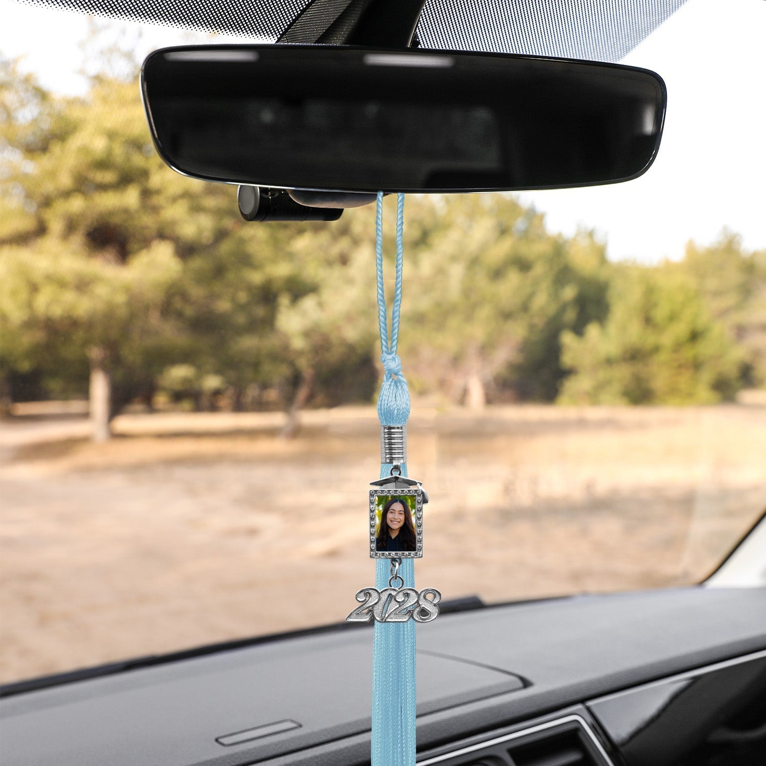 Light Blue Tassel with Photo Frame Charm and Year Date Drop - Endea Graduation