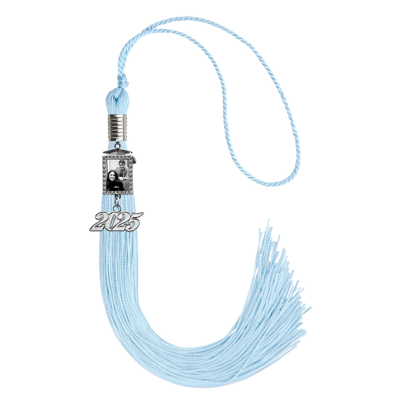 Light Blue Tassel with Photo Frame Charm and Year Date Drop - Endea Graduation