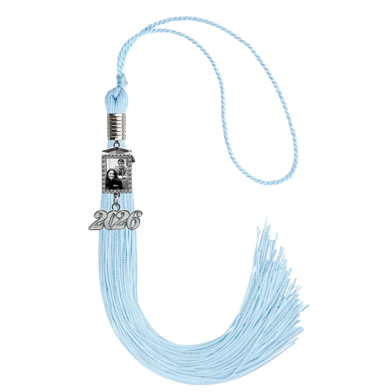 Light Blue Tassel with Photo Frame Charm and Year Date Drop - Endea Graduation