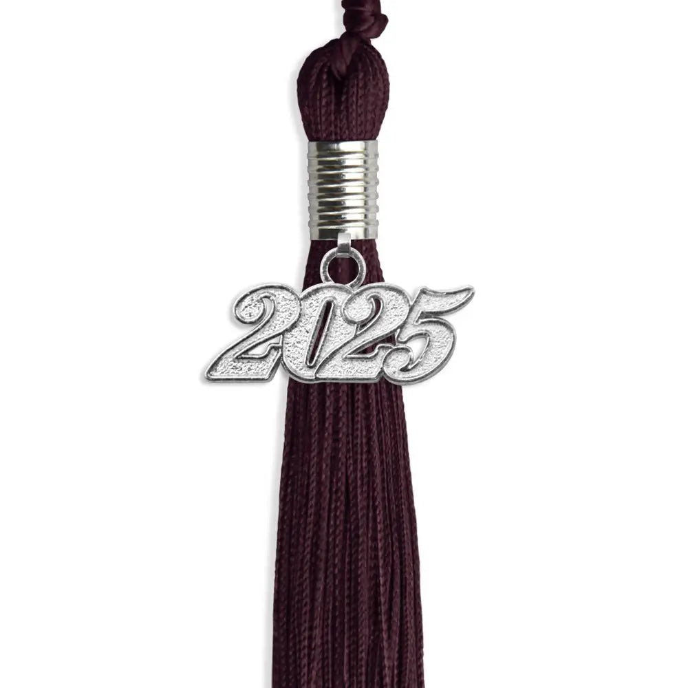 Maroon Graduation Tassel with Silver Date Drop by Endea Graduation