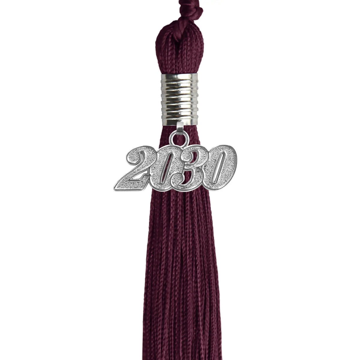 Maroon Graduation Tassel with Silver Date Drop by Endea Graduation