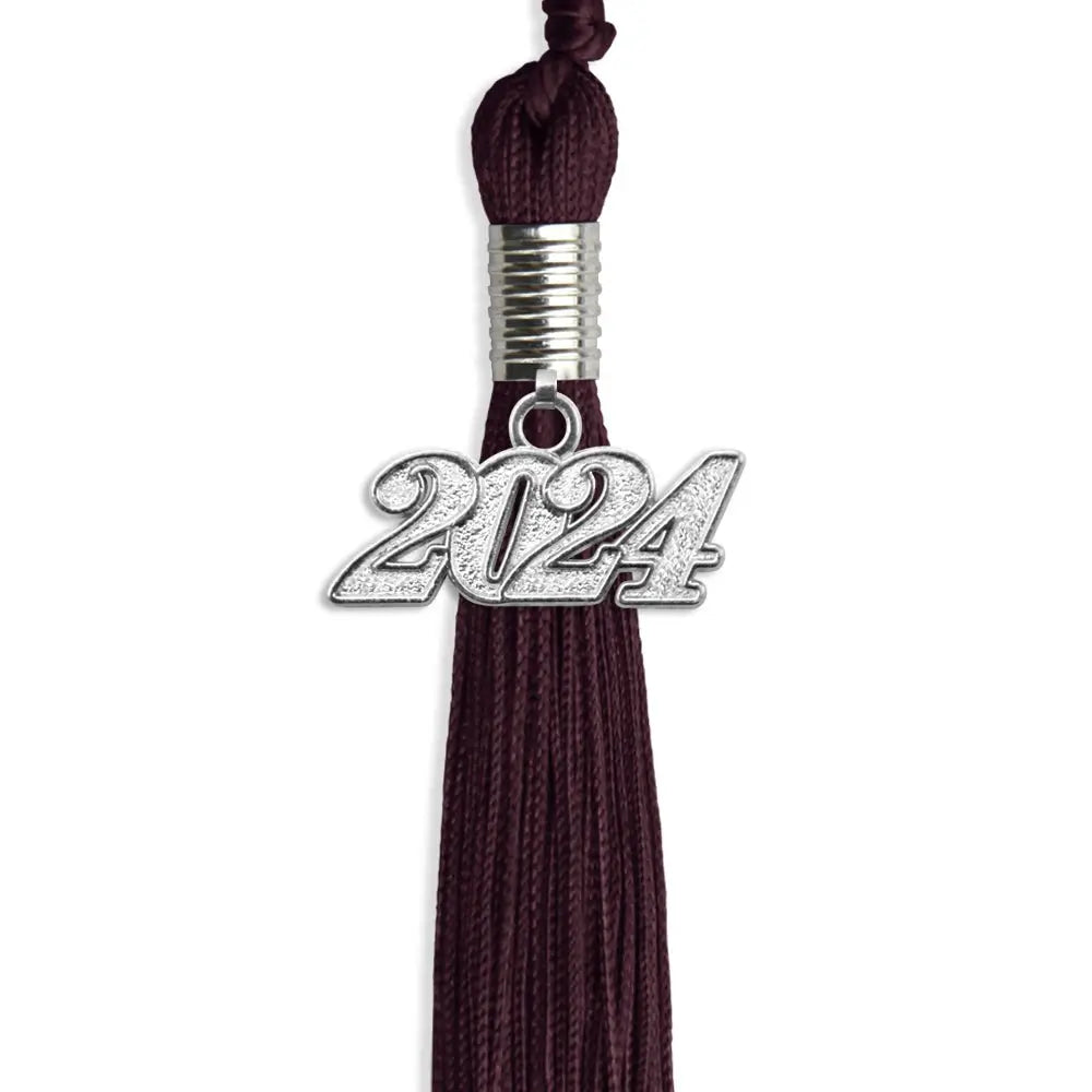 Maroon Graduation Tassel with Silver Date Drop by Endea Graduation