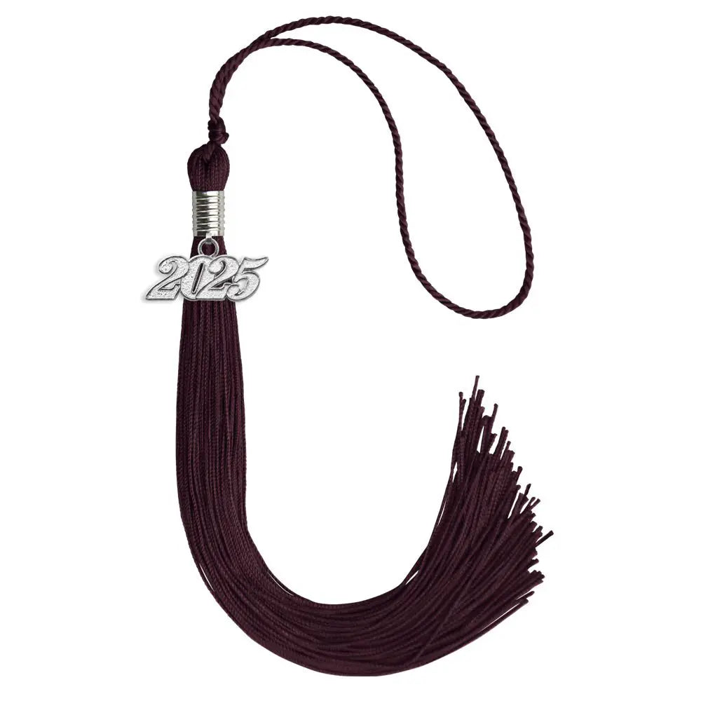 Maroon Graduation Tassel with Silver Date Drop by Endea Graduation