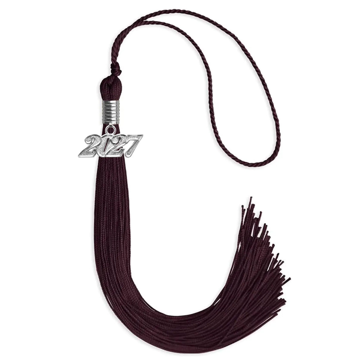 Maroon Graduation Tassel with Silver Date Drop by Endea Graduation