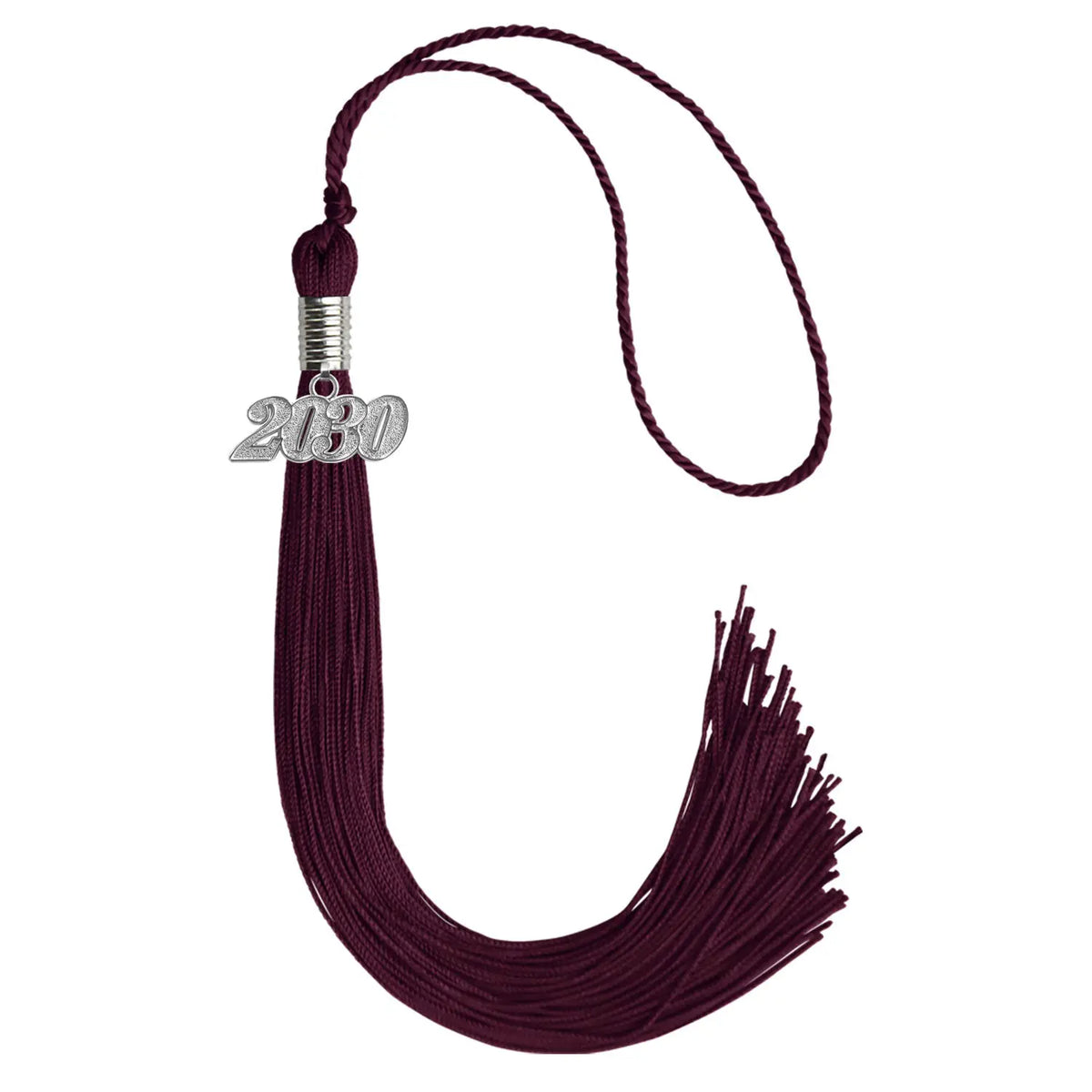 Maroon Graduation Tassel with Silver Date Drop by Endea Graduation