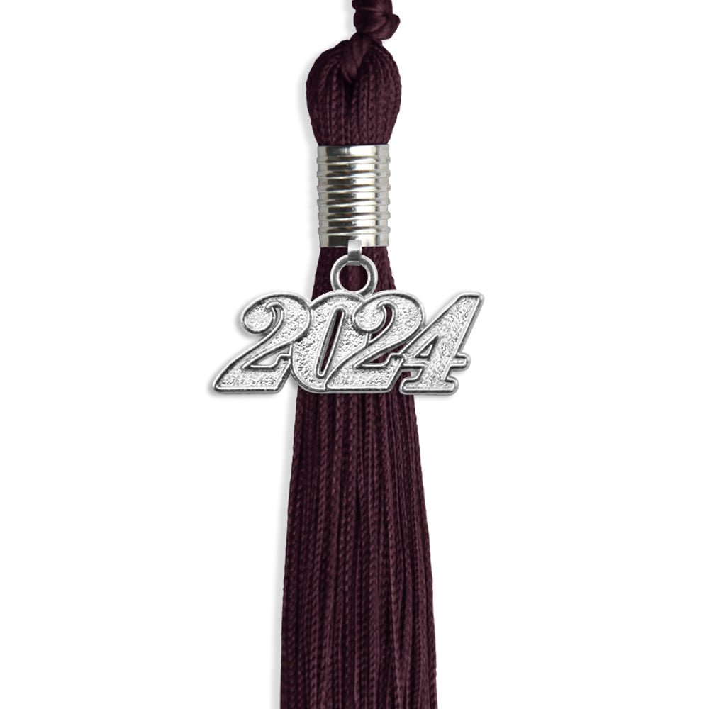 Maroon Graduation Tassel with Silver Date Drop - Endea Graduation