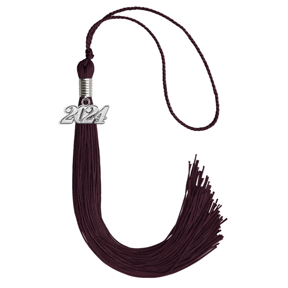 Maroon Graduation Tassel with Silver Date Drop - Endea Graduation