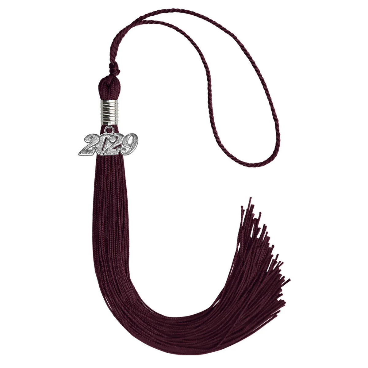 Maroon Graduation Tassel with Silver Date Drop by Endea Graduation