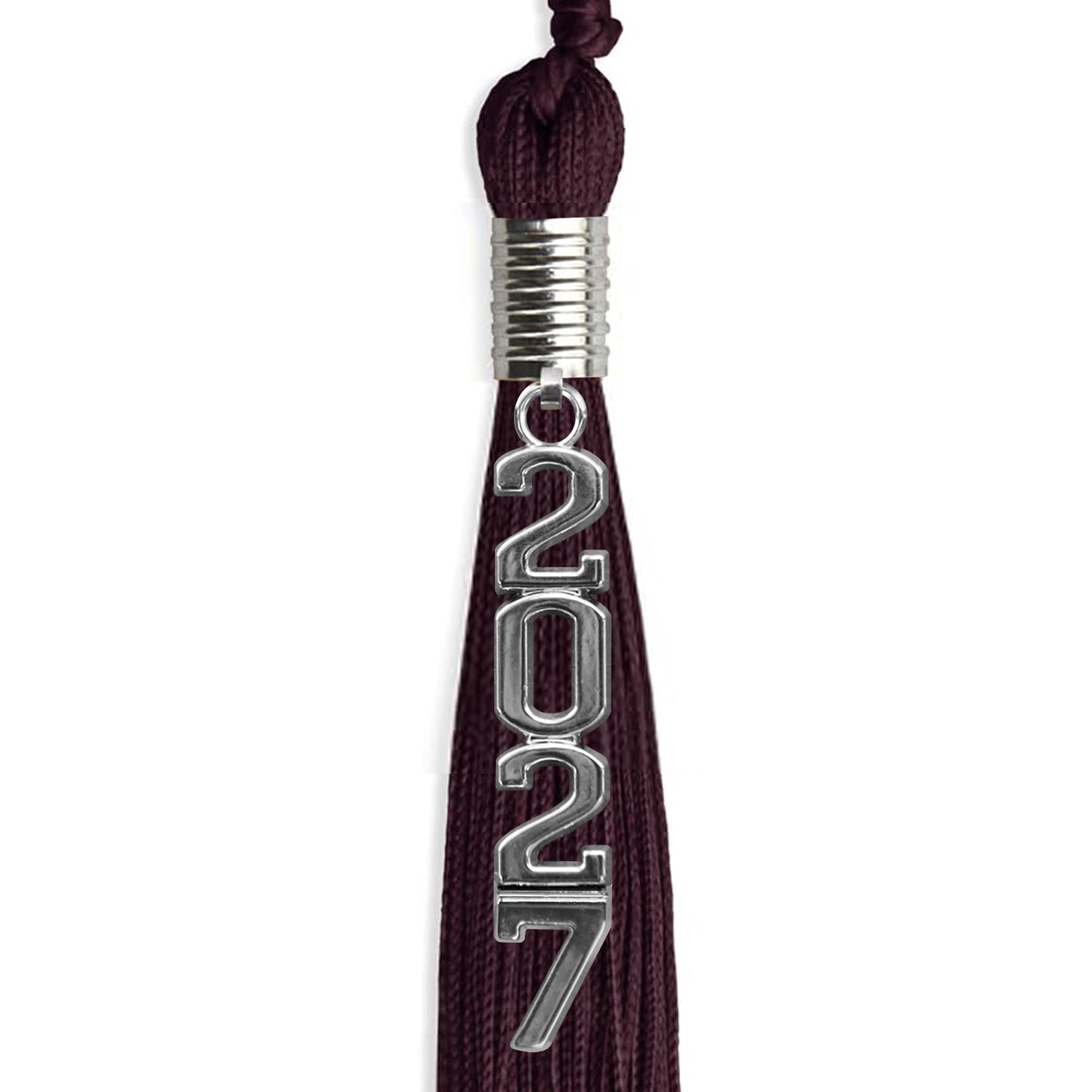 Maroon Graduation Tassel with Silver Stacked Date Drop - Endea Graduation