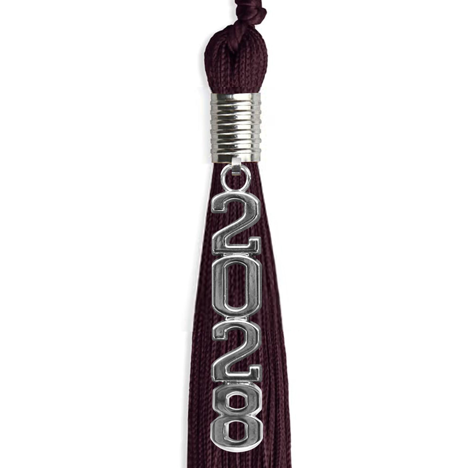 Maroon Graduation Tassel with Silver Stacked Date Drop - Endea Graduation