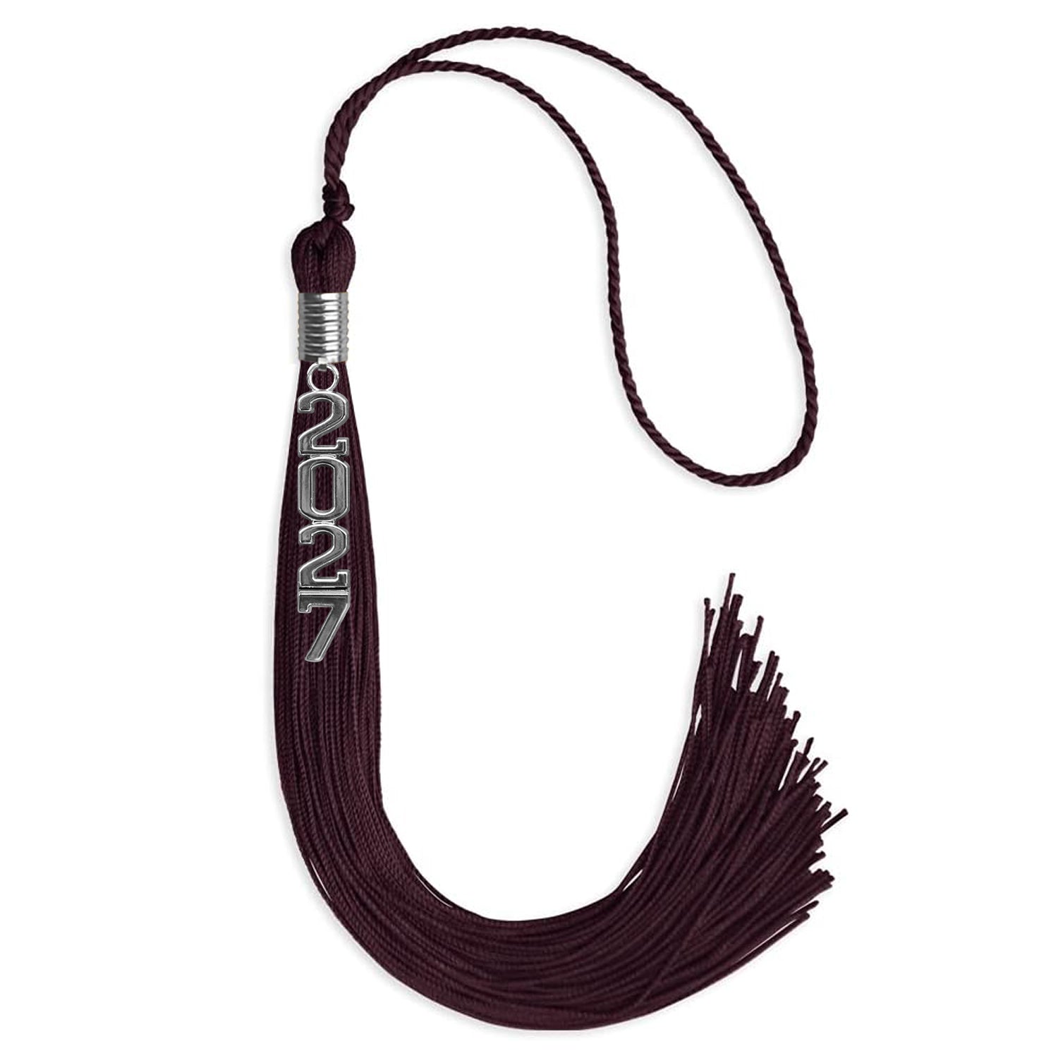 Maroon Graduation Tassel with Silver Stacked Date Drop - Endea Graduation