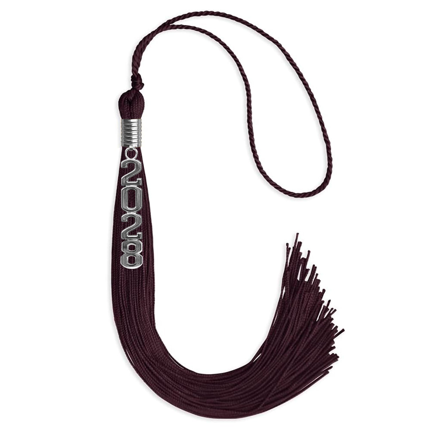 Maroon Graduation Tassel with Silver Stacked Date Drop - Endea Graduation