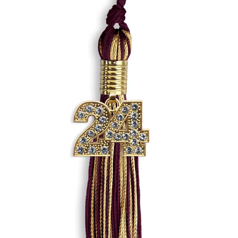 Maroon/Antique Gold Mixed Color Graduation Tassel with Gold Bling Charm - Endea Graduation
