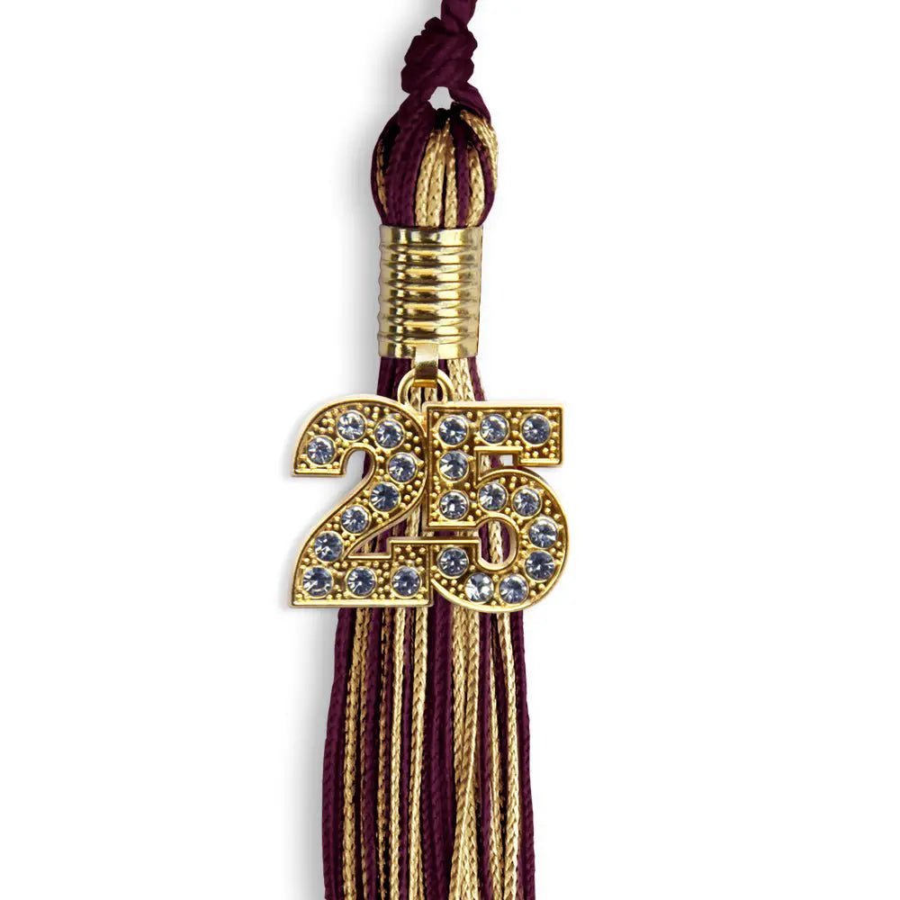 Maroon/Antique Gold Mixed Color Graduation Tassel with Gold Bling Charm - Endea Graduation