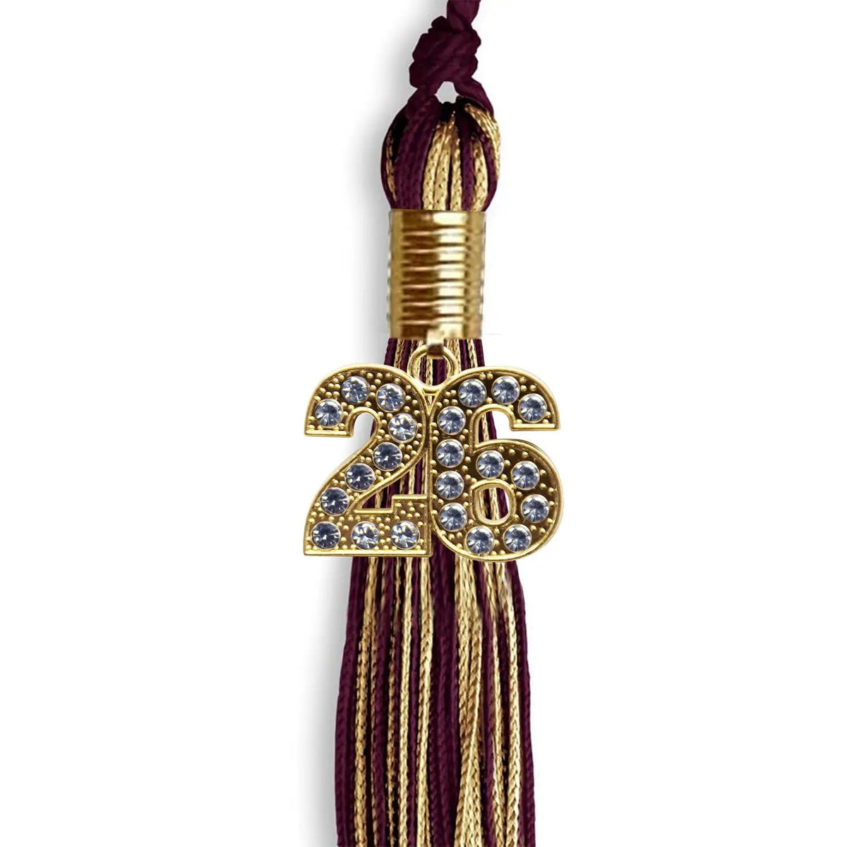 Maroon/Antique Gold Mixed Color Graduation Tassel with Gold Bling Charm - Endea Graduation