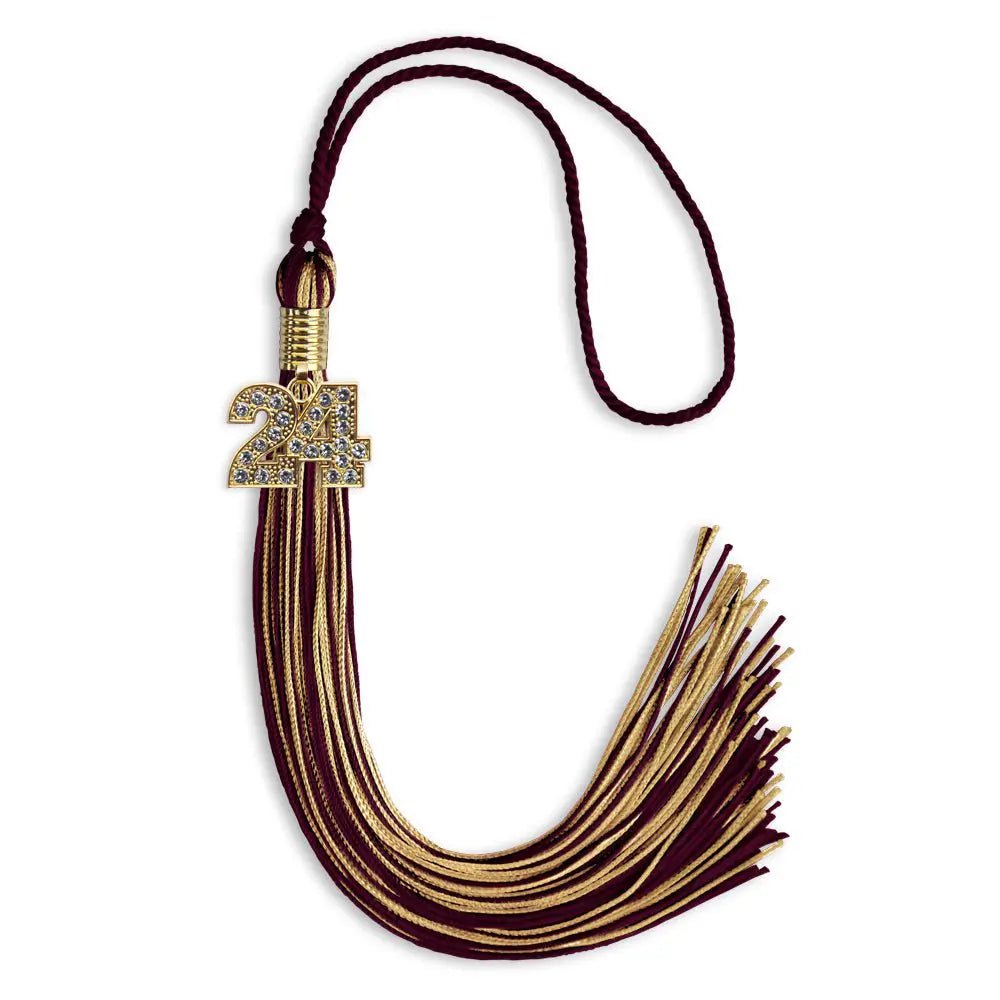 Maroon/Antique Gold Mixed Color Graduation Tassel with Gold Bling Charm - Endea Graduation