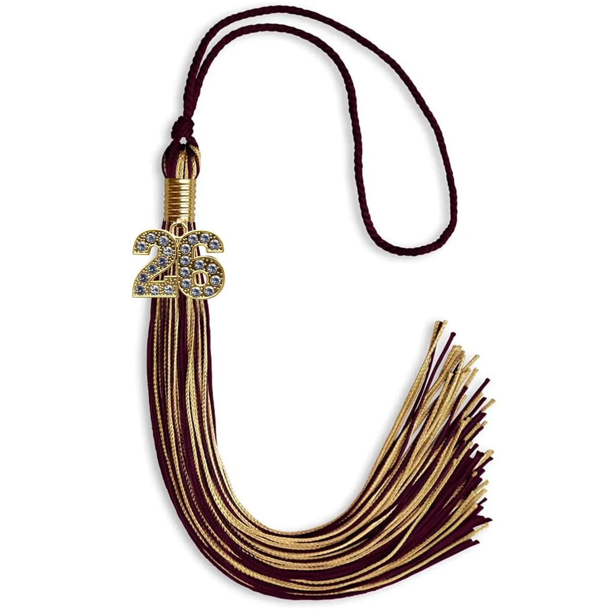 Maroon/Antique Gold Mixed Color Graduation Tassel with Gold Bling Charm - Endea Graduation
