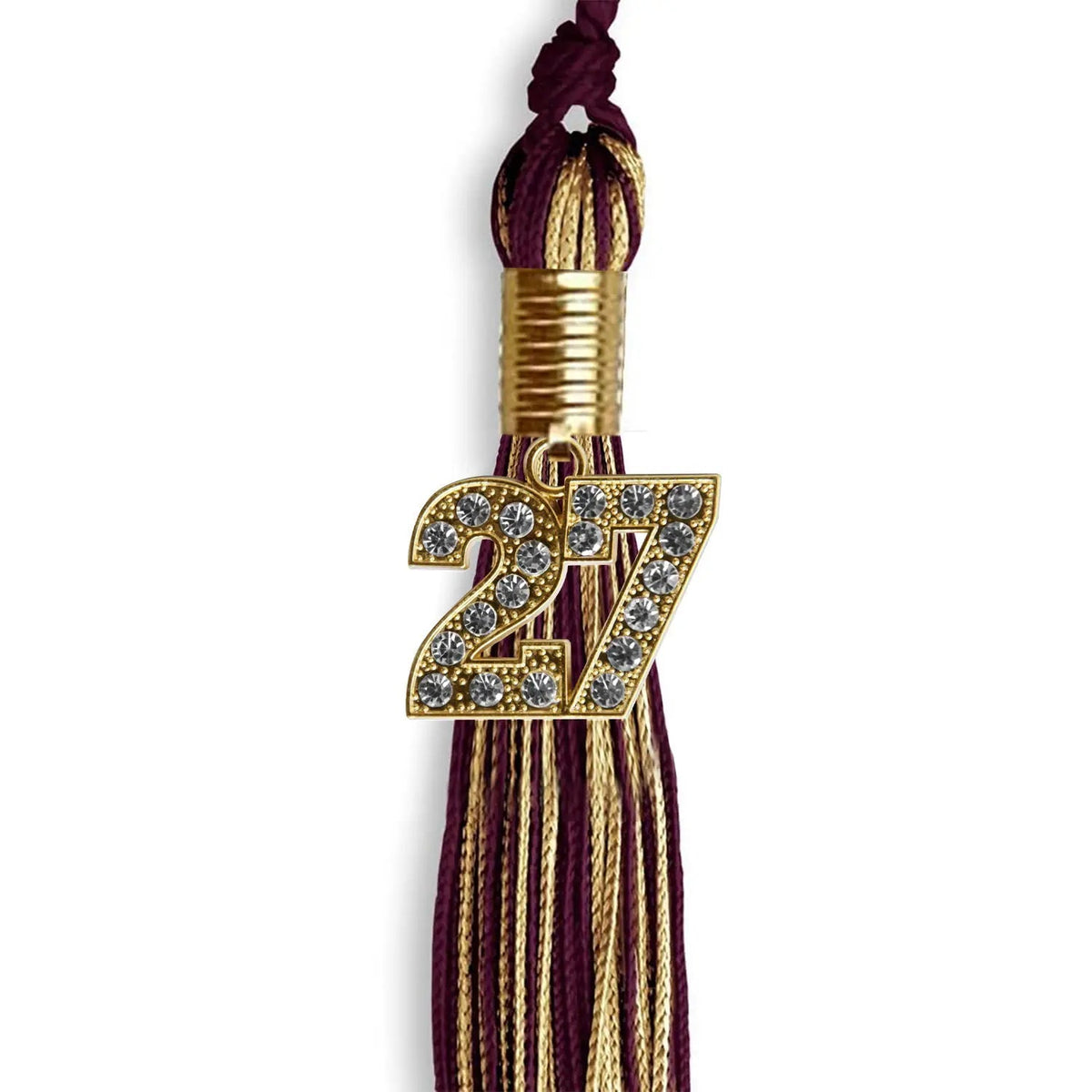 Maroon/Antique Gold Mixed Color Graduation Tassel with Gold Bling Charm - Endea Graduation