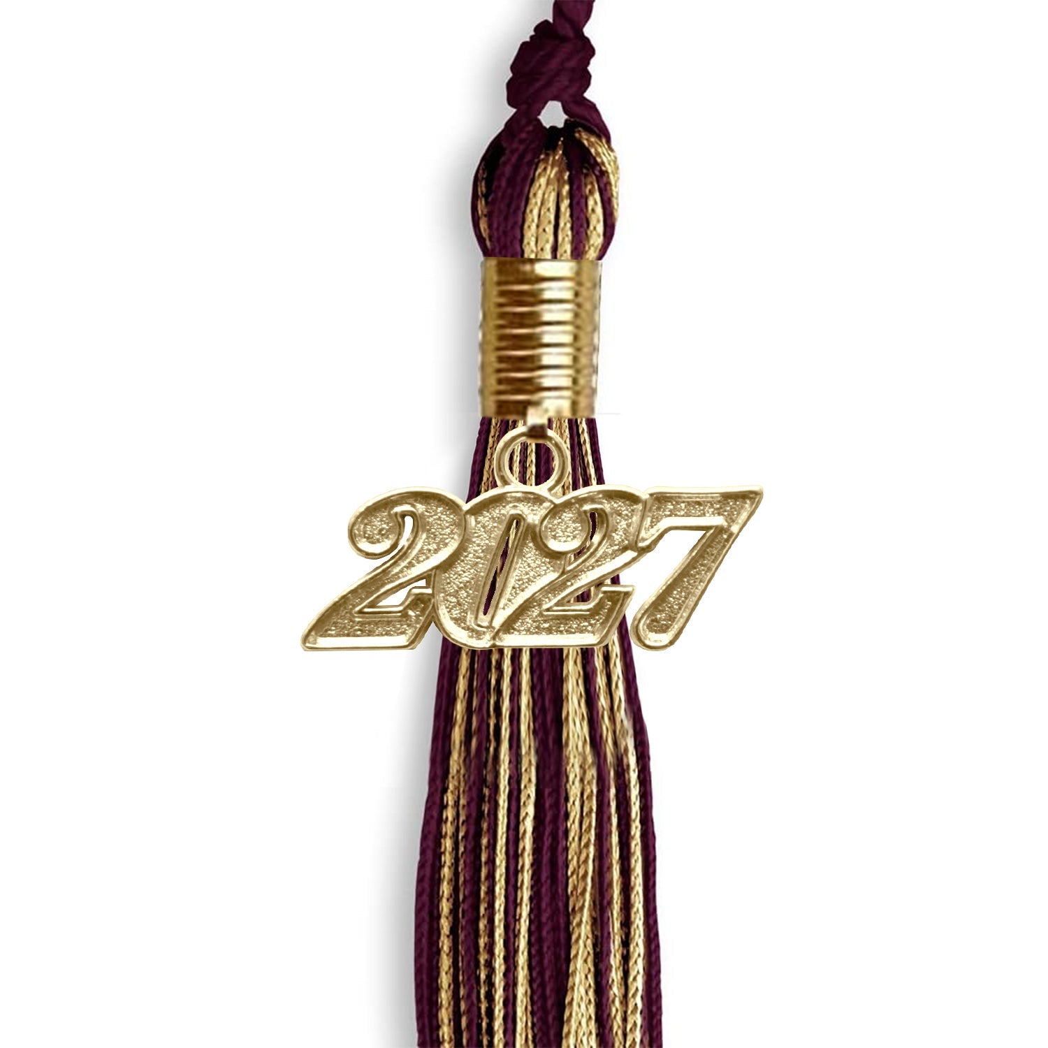 Maroon/Antique Gold Mixed Color Graduation Tassel with Gold Date Drop - Endea Graduation