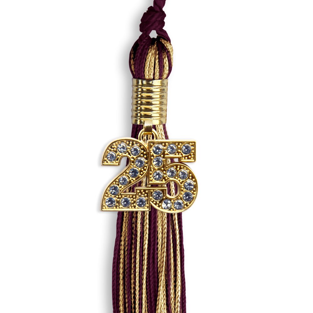 Maroon/Antique Gold Mixed Color Graduation Tassel with Gold Date Drop - Endea Graduation