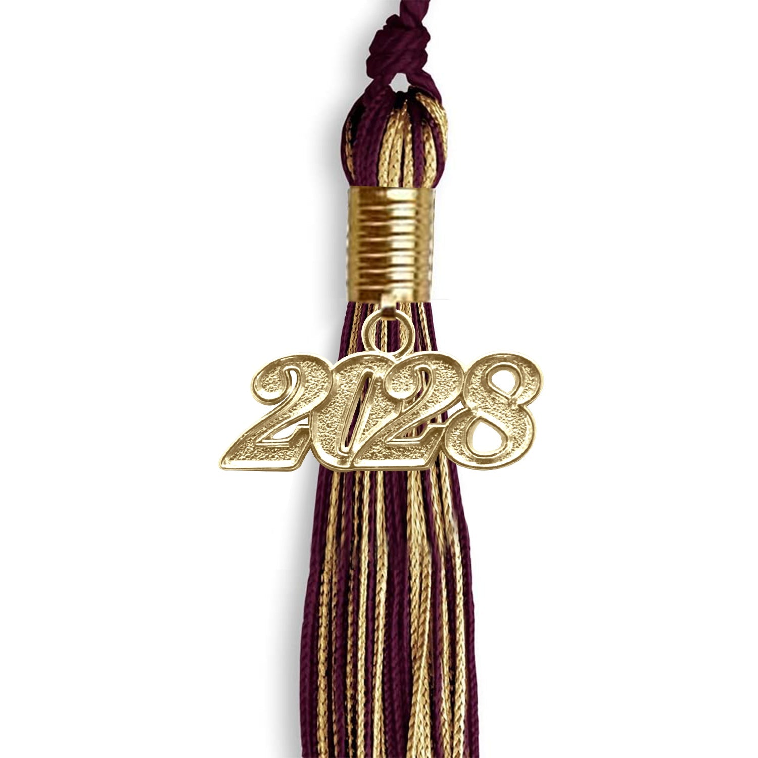 Maroon/Antique Gold Mixed Color Graduation Tassel with Gold Date Drop - Endea Graduation