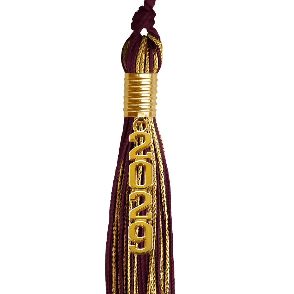 Maroon/Antique Gold Mixed Color Graduation Tassel with Gold Stacked Date Drop - Endea Graduation